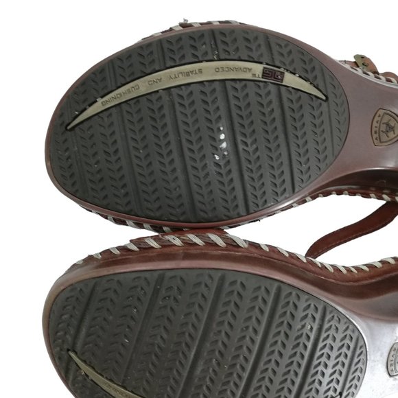 Ariat Shalimar Leather Open Toe Wedge T-Strap Sandals Size 10 Brown Stud Comfort - Picture 14 of 16